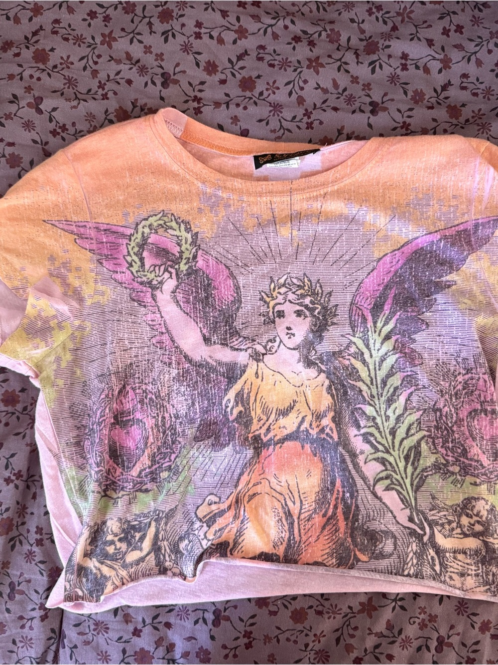 Self Esteem Pink Angel Graphic Crop Top
